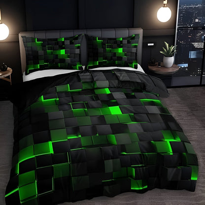 Neon Geometric Print Quilt Set for Bedroom – Stylish and Durable – Green
