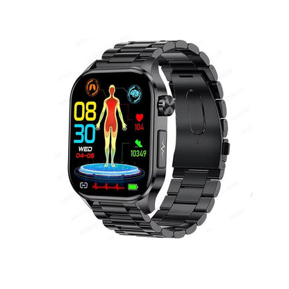 Senior Smartwatch with Large AMOLED Screen, Heart Rate, Sleep Tracking, Bluetooth Calls, and SOS Feature – Black Steel