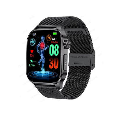 Senior Smartwatch with Large AMOLED Screen, Heart Rate, Sleep Tracking, Bluetooth Calls, and SOS Feature – Black Mesh Belt