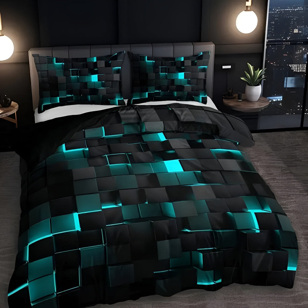 Neon Geometric Print Quilt Set for Bedroom – Stylish and Durable – Sky blue