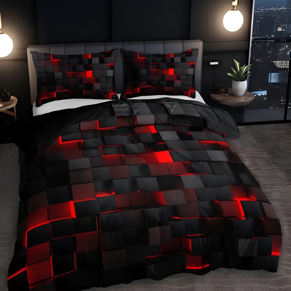 Neon Geometric Print Quilt Set for Bedroom – Stylish and Durable – Red