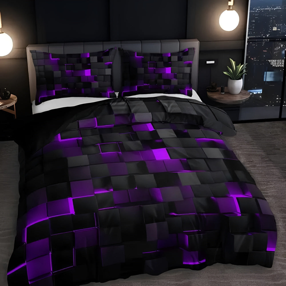 Neon Geometric Print Quilt Set for Bedroom – Stylish and Durable – Violet