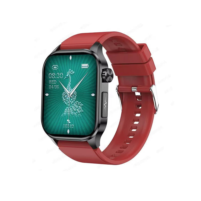 Senior Smartwatch with Large AMOLED Screen, Heart Rate, Sleep Tracking, Bluetooth Calls, and SOS Feature – Red