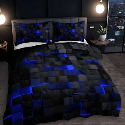 Neon Geometric Print Quilt Set for Bedroom – Stylish and Durable – Blue
