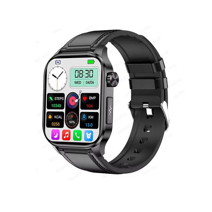 Senior Smartwatch with Large AMOLED Screen, Heart Rate, Sleep Tracking, Bluetooth Calls, and SOS Feature – Black Leather