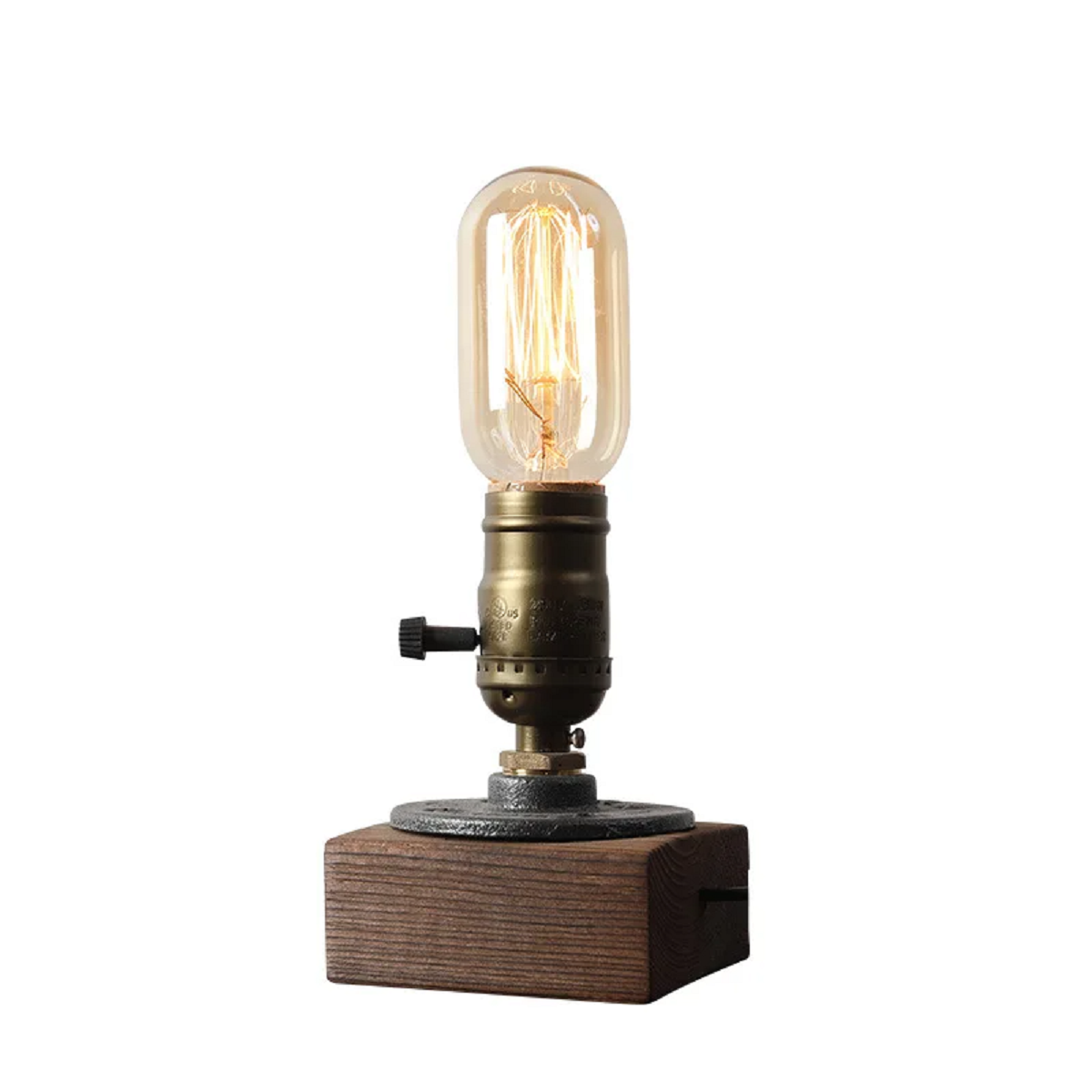 Wooden Desk Lamp with Vintage Steam Punk Piping Design