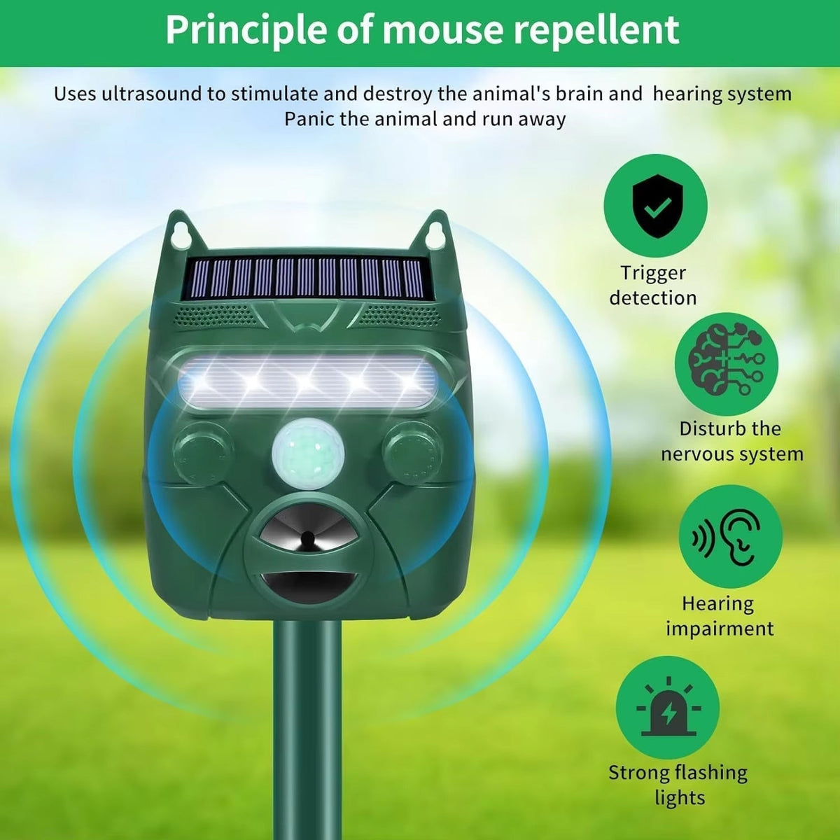 Solar Ultrasonic Animal Repellent for Garden Use