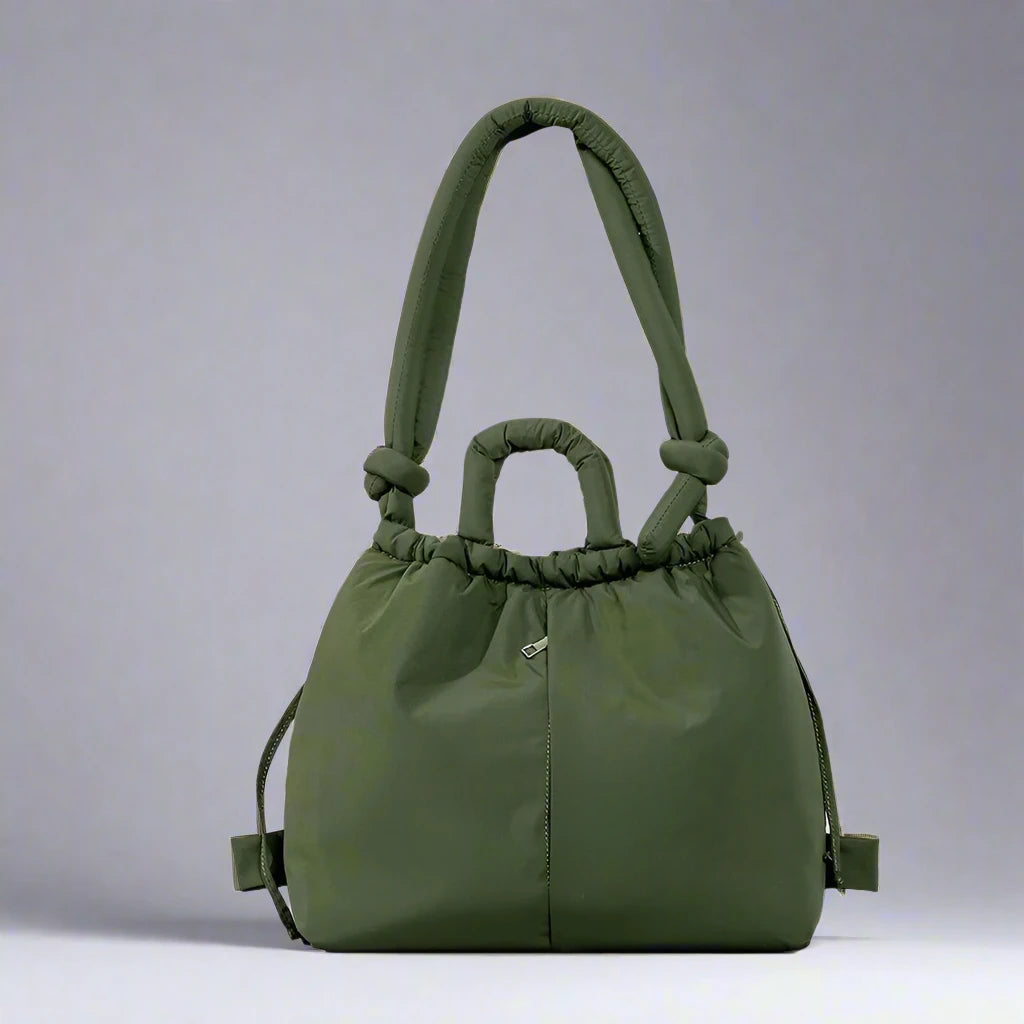 Riva Puffer Handbag – Trendy Shoulder Strap Carry Bag – Olive green