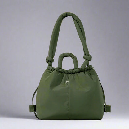 Riva Puffer Handbag – Trendy Shoulder Strap Carry Bag – Olive green