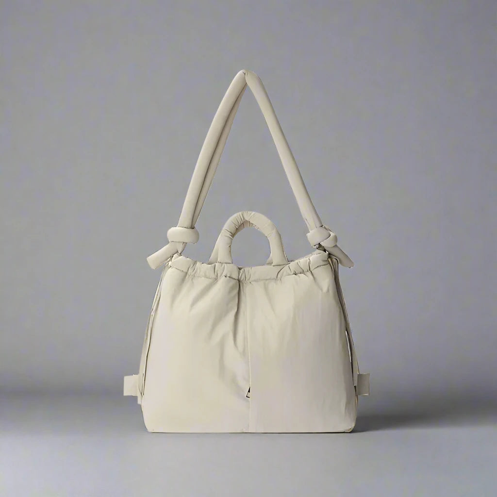 Riva Puffer Handbag – Trendy Shoulder Strap Carry Bag – Beige