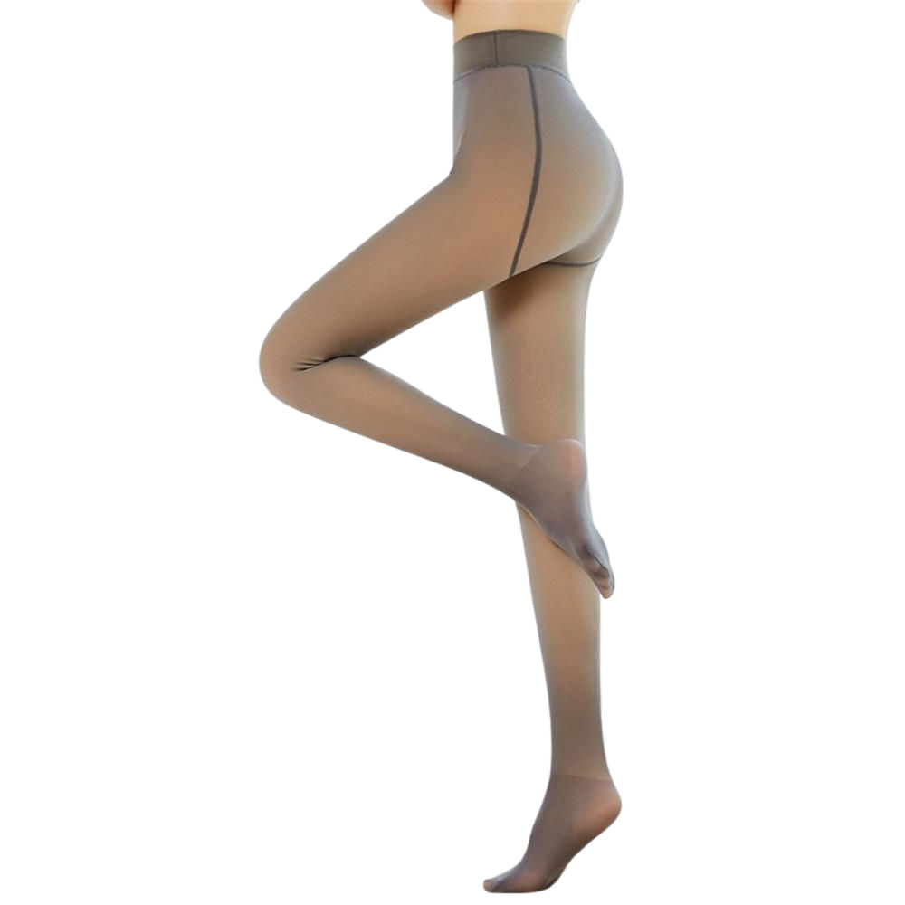 Translucent Fleece-Lined Tights - Imitation Style – Coffee