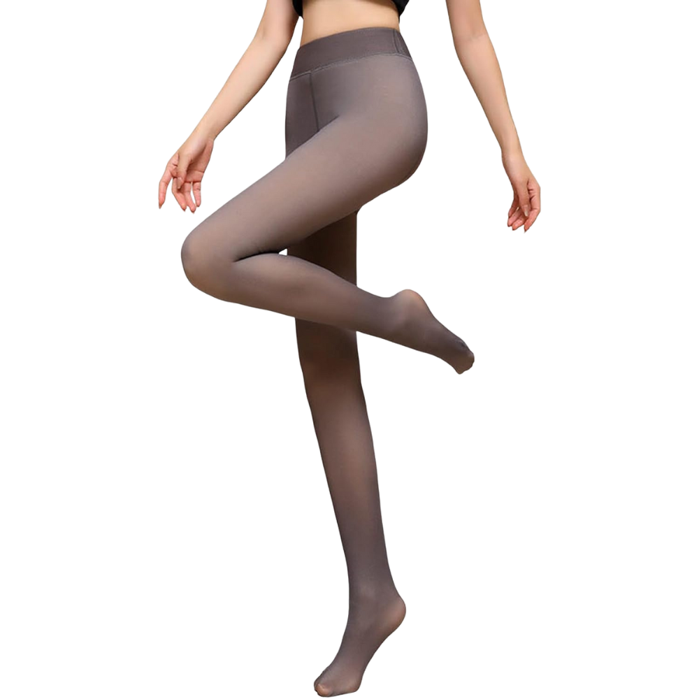 Translucent Fleece-Lined Tights - Imitation Style – Gray