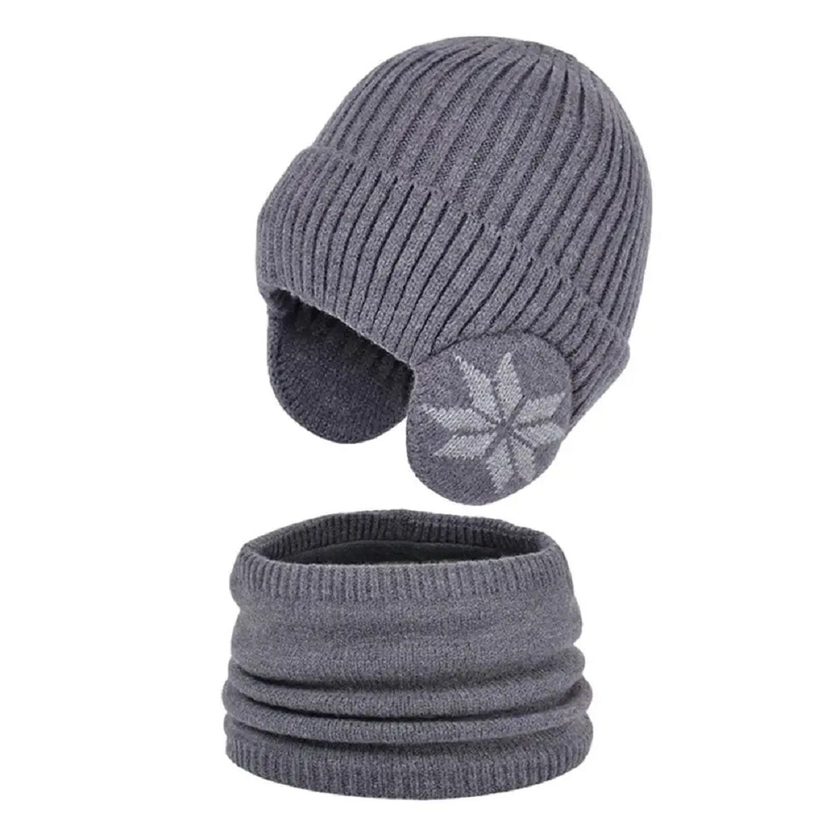 Dual Function Heated Knit Beanie and Neck Warmer – Gray