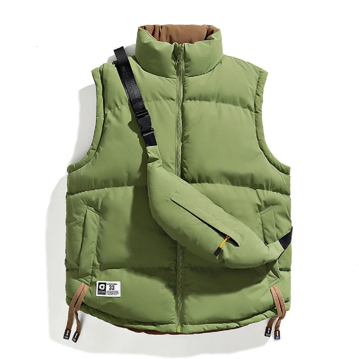 Sleeveless Winter Jacket for Men – Warm Double-Sided Vest with Backpack – Green