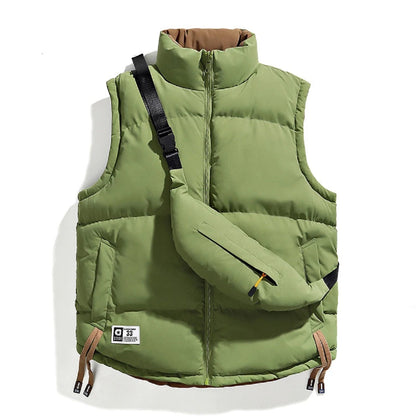 Sleeveless Winter Jacket for Men – Warm Double-Sided Vest with Backpack – Green