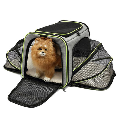 Foldable Dog Carrier with Safety Zipper – Breathable and Portable – Green