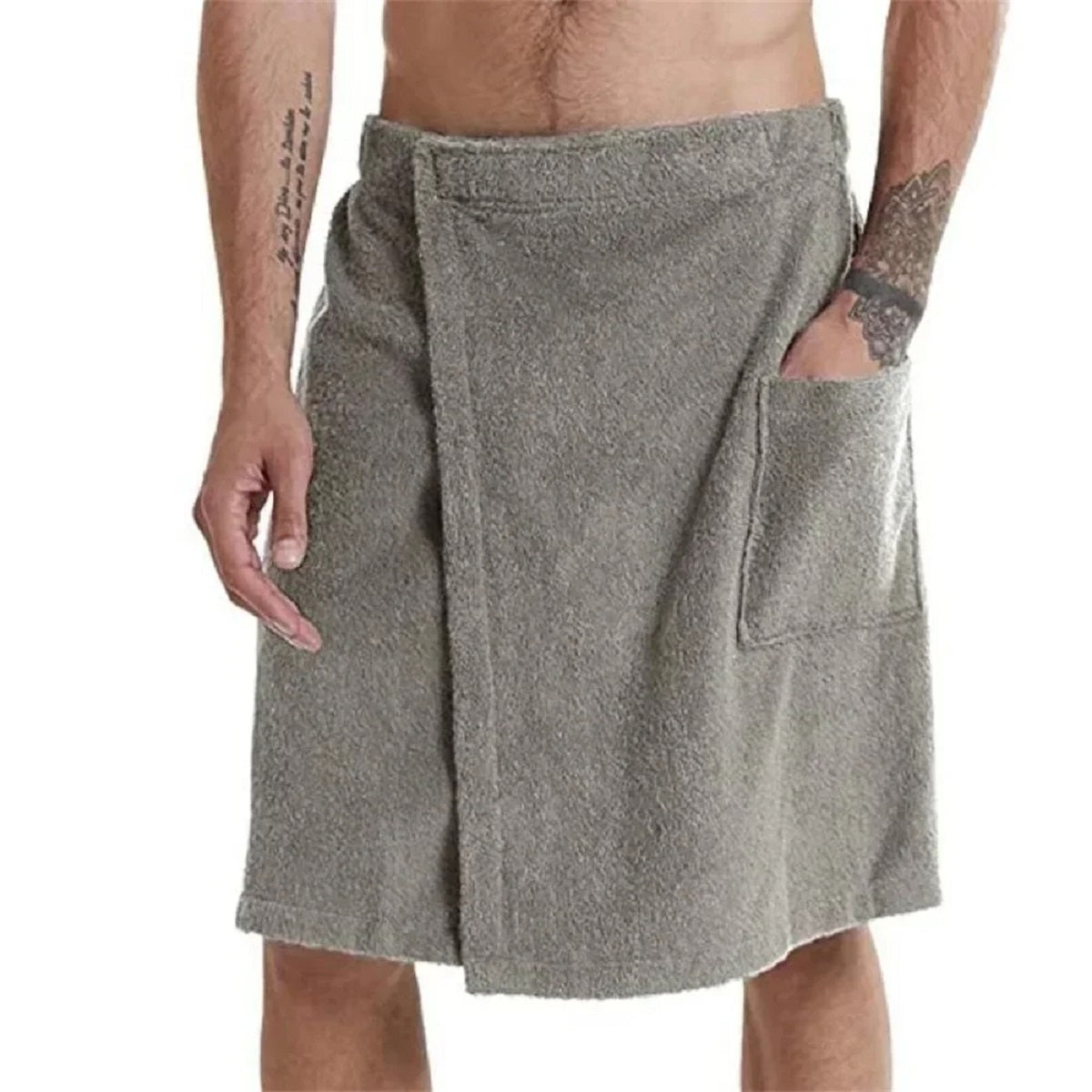 Soft Bath Towel for Men - Shower Wrap with Pocket for Spa, Gym, Beach – Grey
