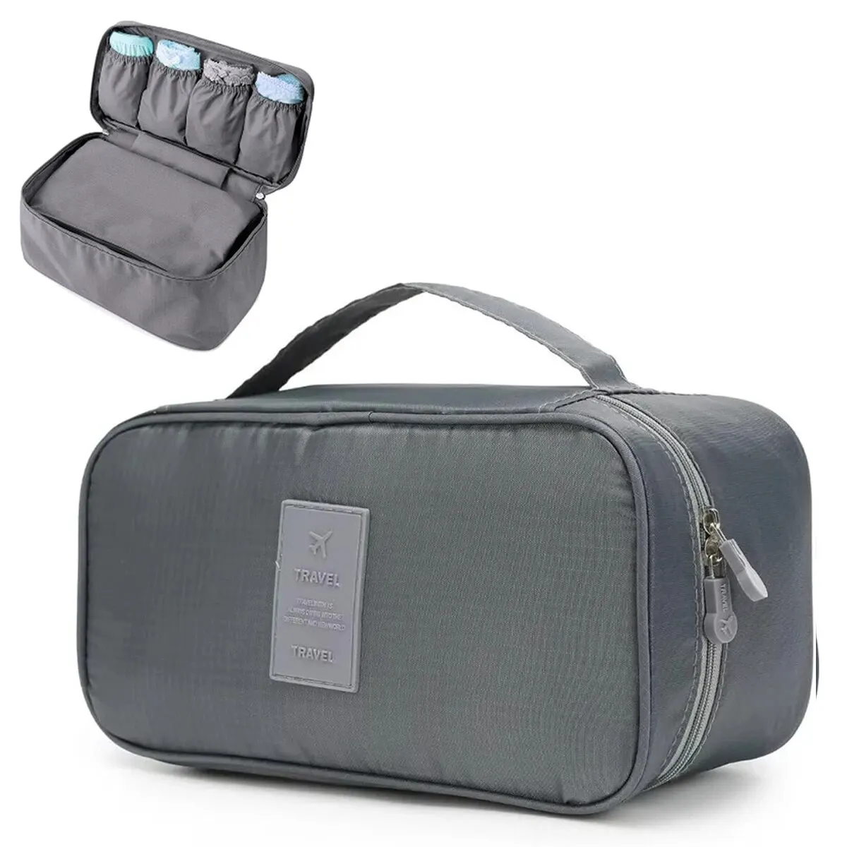 Toiletry and Cosmetic Case Organizer Bags for Multi-Function Bra Storage – Grey