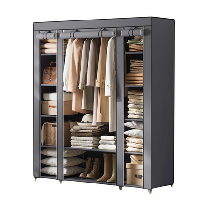 Clothes Rack with Fabric Enclosure and Storage - Portable Wardrobe – Grey
