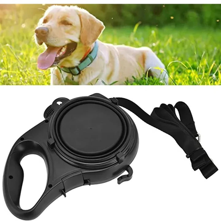 4-in-1 Dog Leash with Water Bottle and Bowl – Multifunctional Design – Black