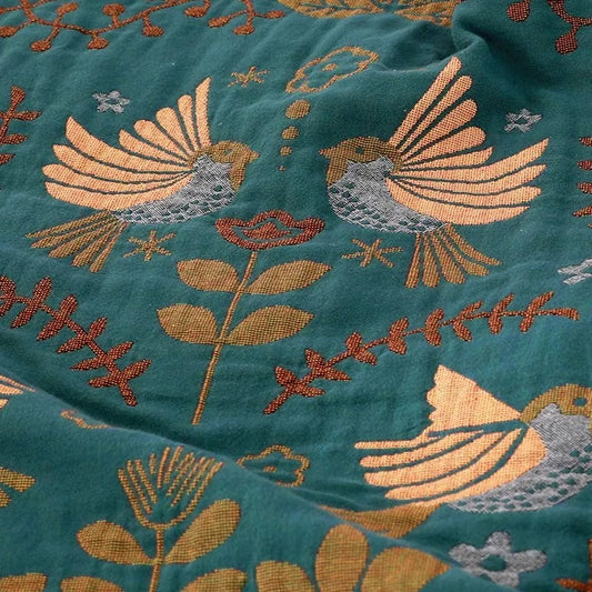 Northern Floral and Bird Pattern Cotton Throw Blanket - Reversible Design