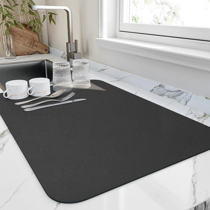 Space-Saving Fast-Drying Dish Drying Mat – Absorbent Design – Black