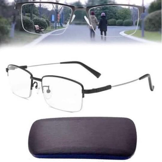 Multi-Focal Reading Glasses with Blue Light Protection, Semi-Rimless Metal Frame, Available in Various Strengths