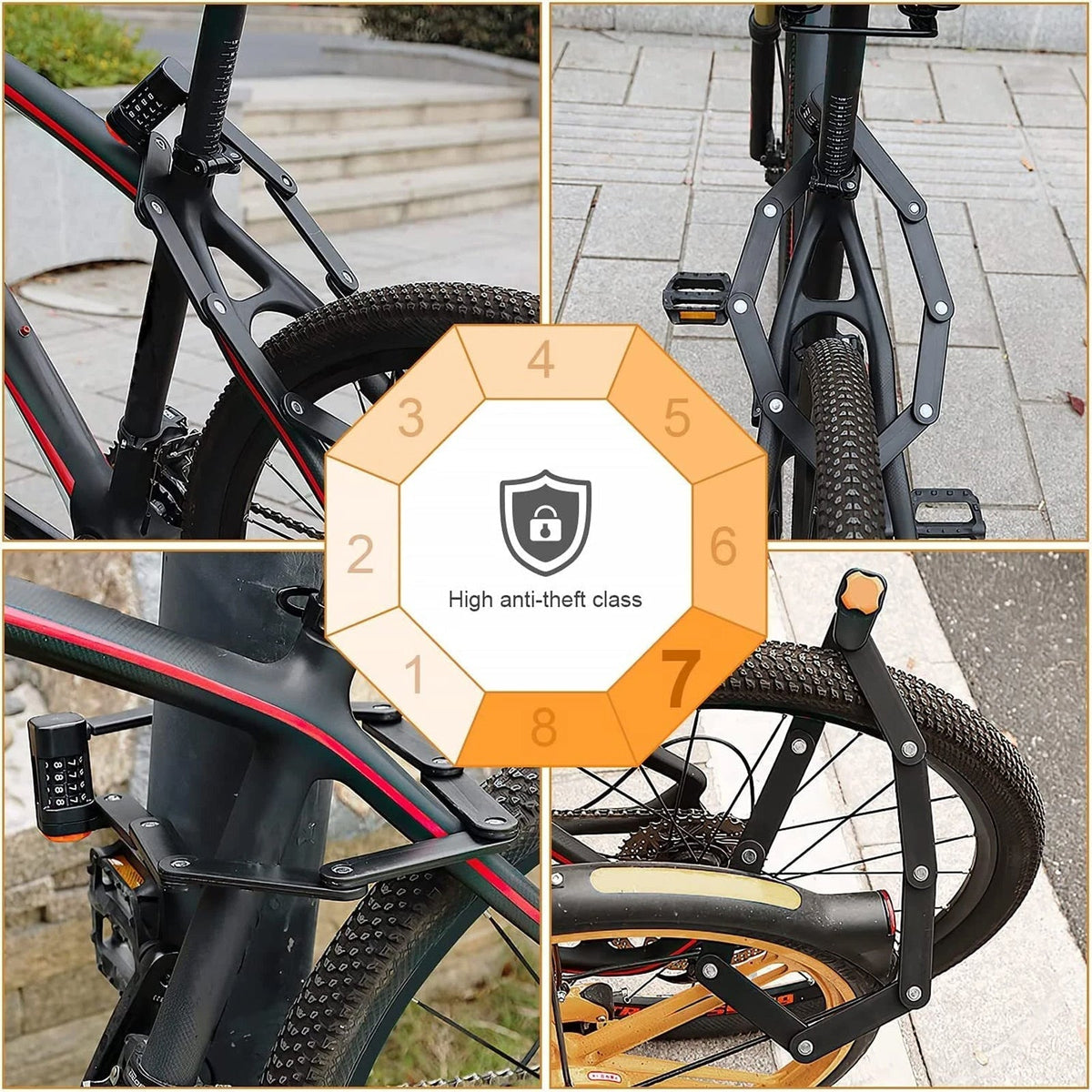 Folding Bike Lock in Alloy Steel with 4-Digit Code