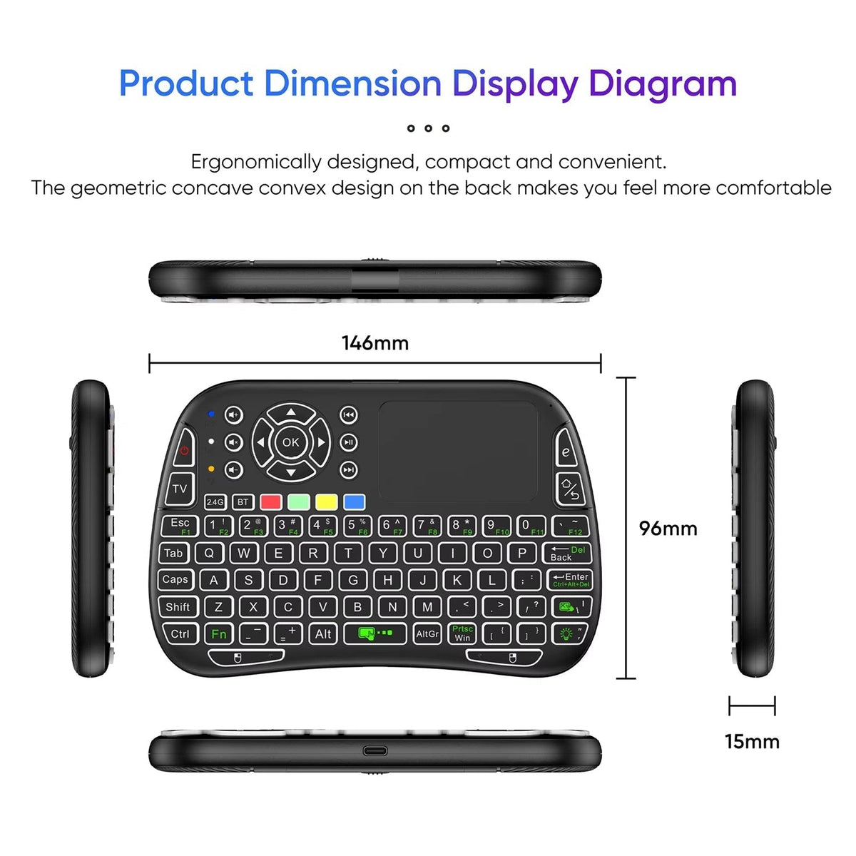 Compact Wireless Keyboard with Air Mouse Function and Voice Search