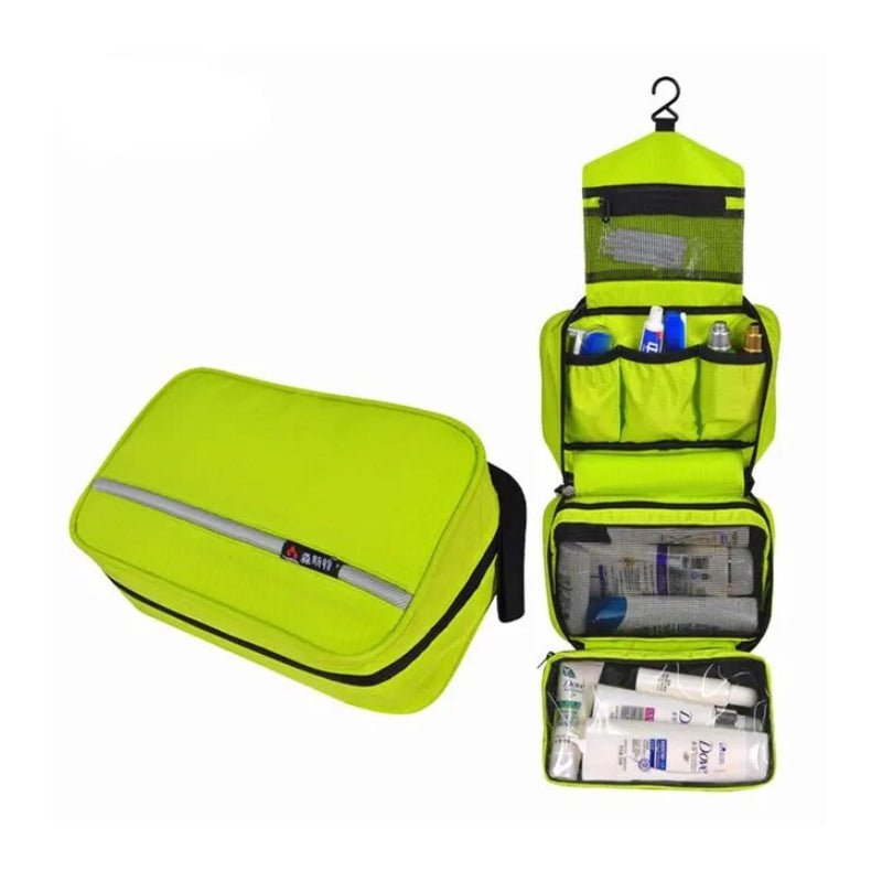 Travel Toiletry Organizer with Hook, Water-Resistant, Foldable, 24x15x10 cm, Oxford Fabric – Neon Green