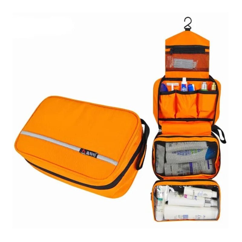 Travel Toiletry Organizer with Hook, Water-Resistant, Foldable, 24x15x10 cm, Oxford Fabric – Orange