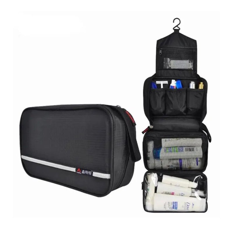 Travel Toiletry Organizer with Hook, Water-Resistant, Foldable, 24x15x10 cm, Oxford Fabric – Black