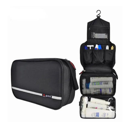 Travel Toiletry Organizer with Hook, Water-Resistant, Foldable, 24x15x10 cm, Oxford Fabric – Black