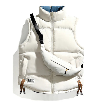Sleeveless Winter Jacket for Men – Warm Double-Sided Vest with Backpack – Light Khaki