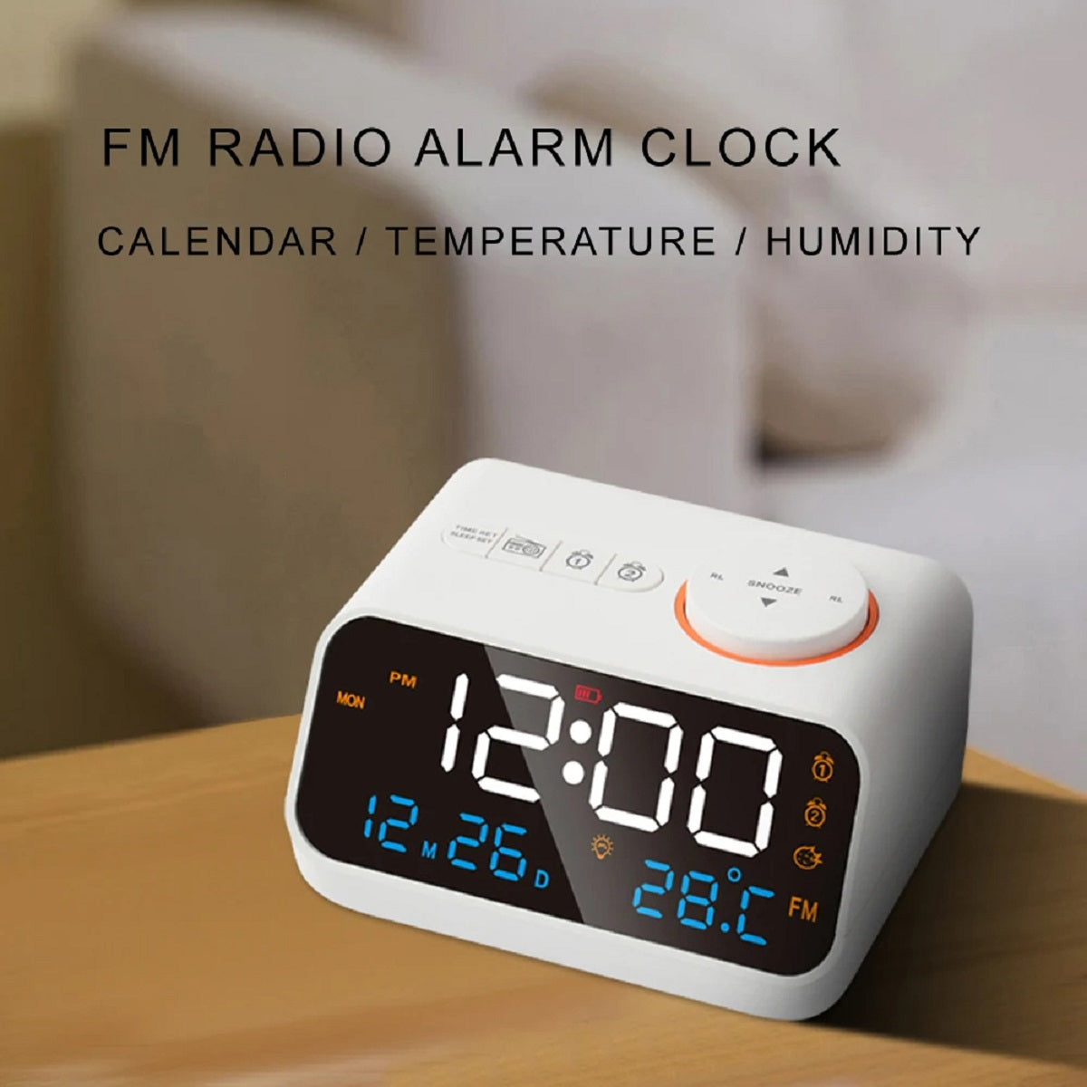 Digital Alarm Clock with FM Radio and Calendar - LED Bedside Timepiece