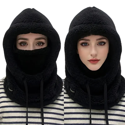 Fleece Ski Hooded Balaclava - Windproof Thermal Face Mask for Winter – Black