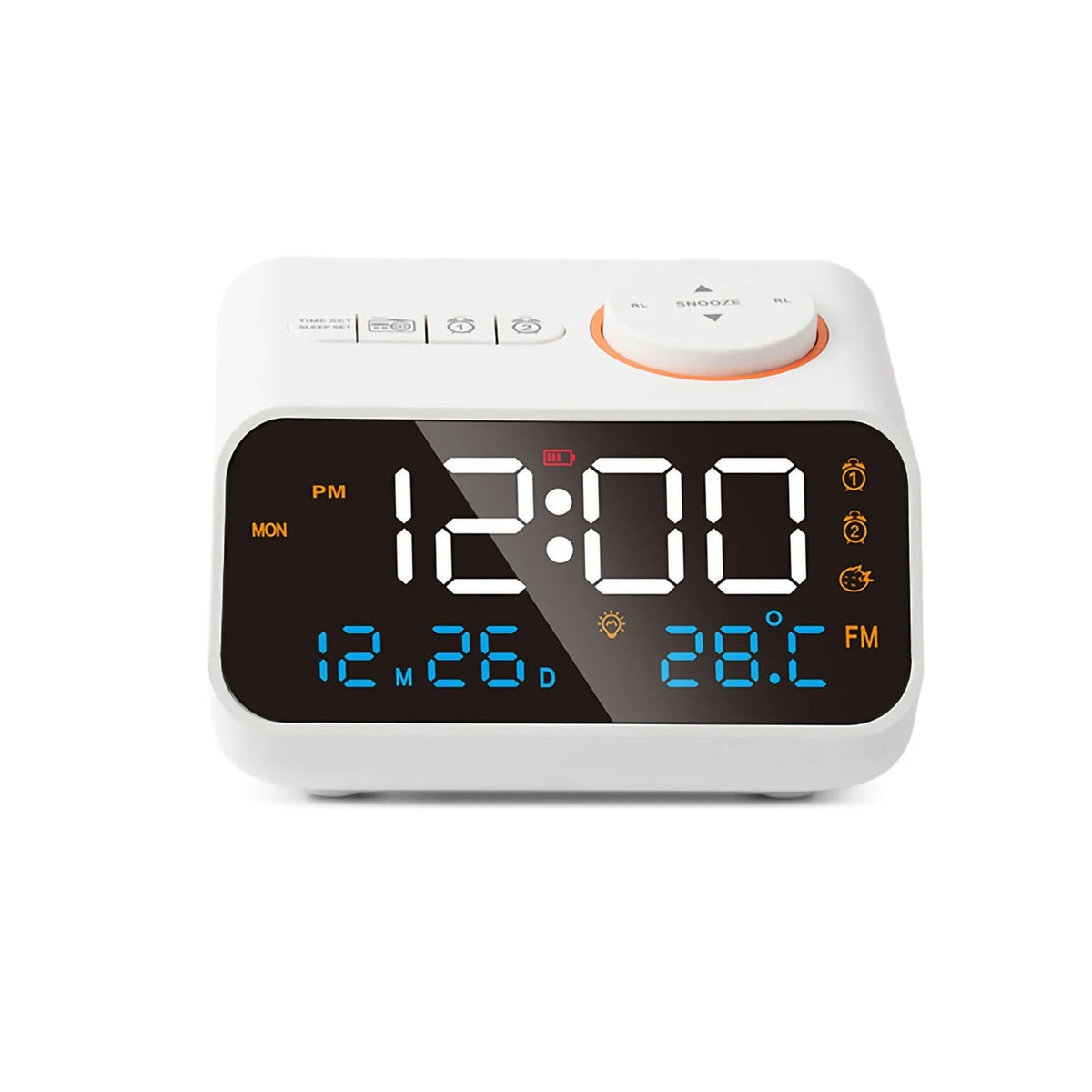 Digital Alarm Clock with FM Radio and Calendar - LED Bedside Timepiece – White