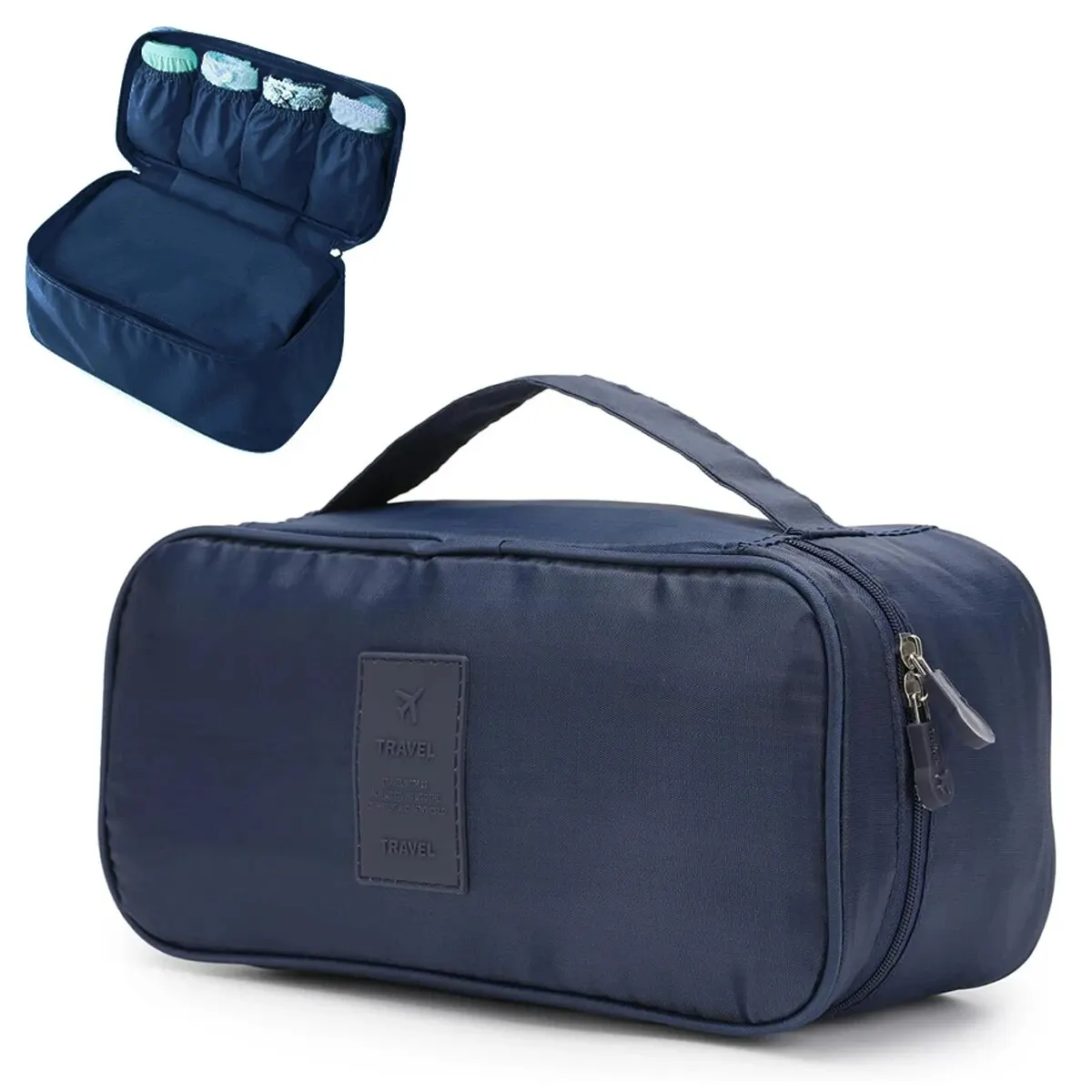 Toiletry and Cosmetic Case Organizer Bags for Multi-Function Bra Storage – Navy Blue