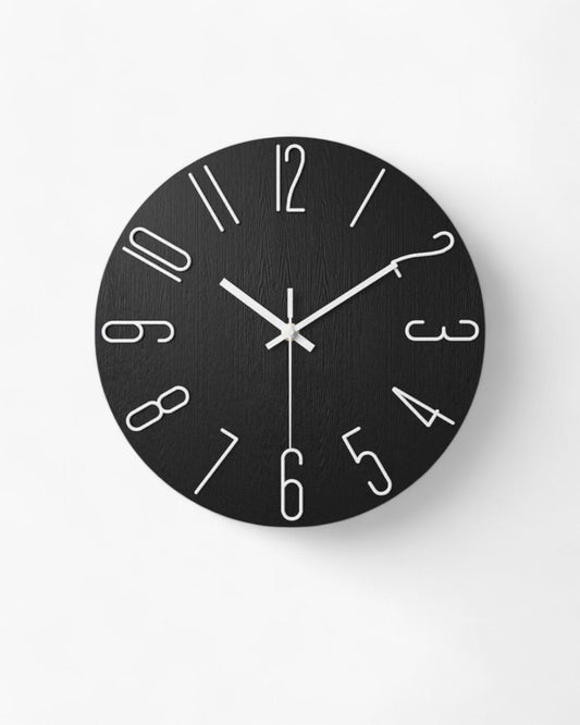 Wood-Look Minimalist Wall Clock – Black