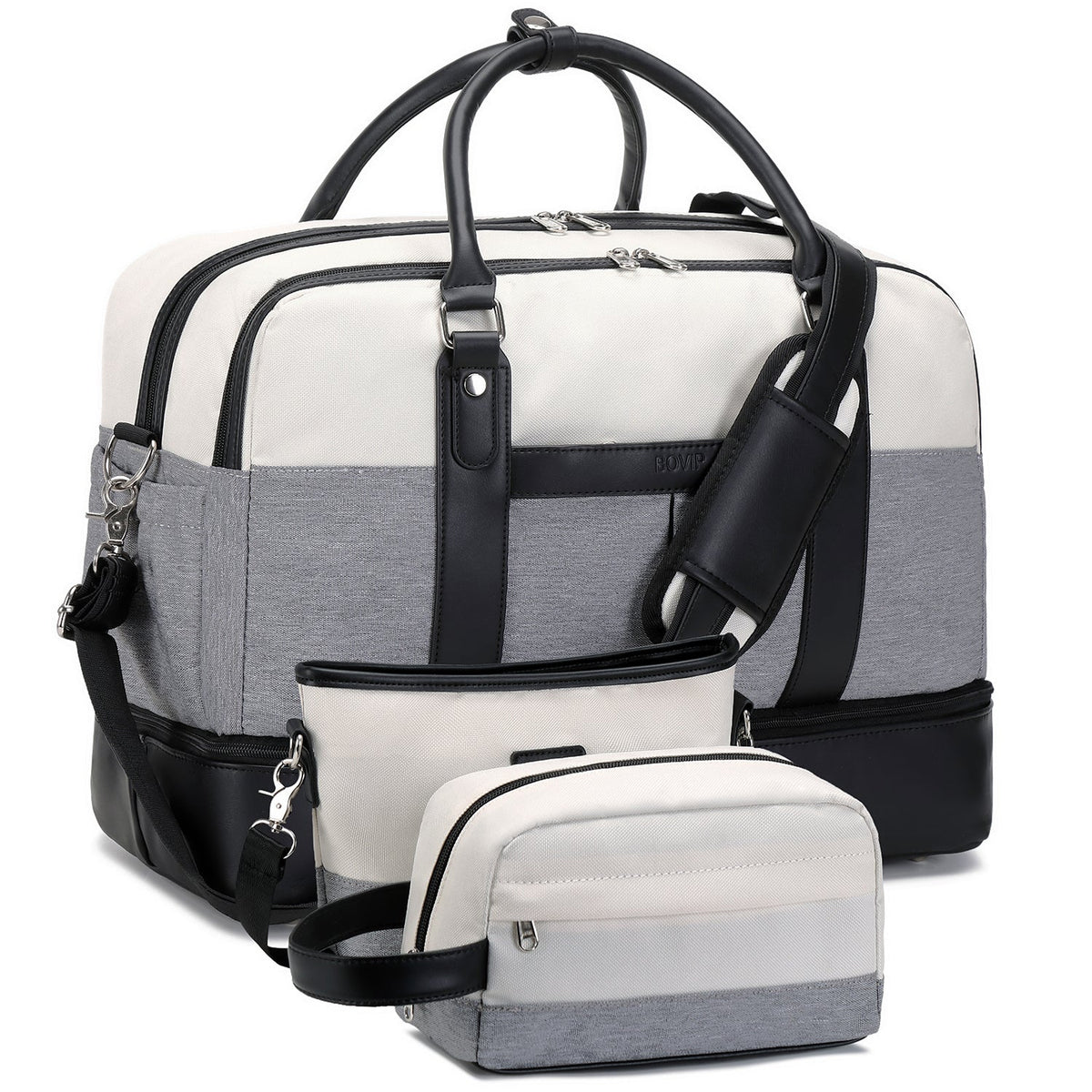 Spacious Travel Duffel for Women - Large Weekend Overnight Bag – Gray Set