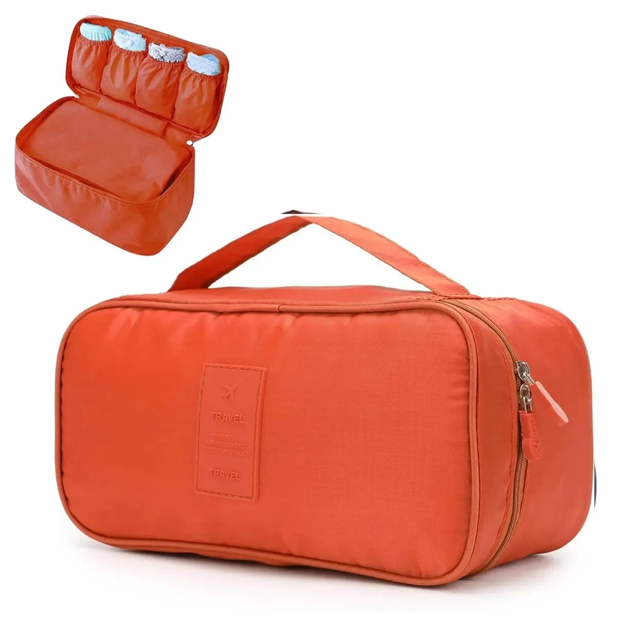 Toiletry and Cosmetic Case Organizer Bags for Multi-Function Bra Storage – Orange