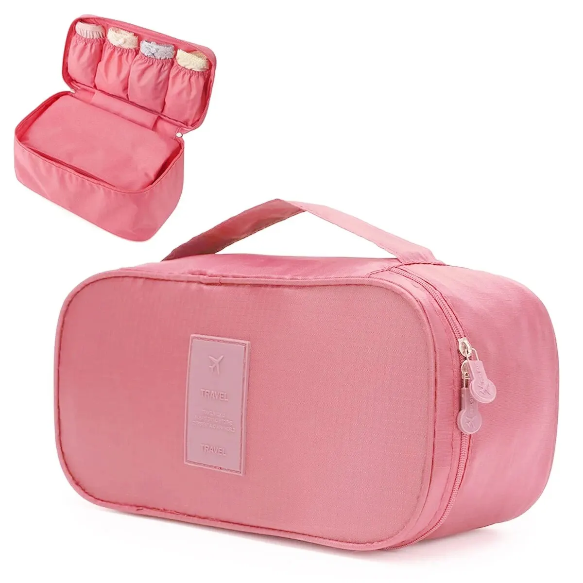 Toiletry and Cosmetic Case Organizer Bags for Multi-Function Bra Storage – Pink