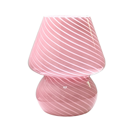 Mushroom Lamp with Vintage Striped Design – Pink