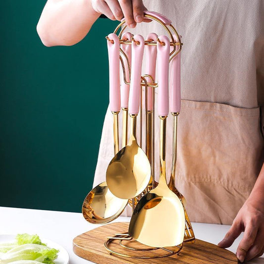 Golden Kitchen Tools Set with Stand - Metallic Finish – Rosa