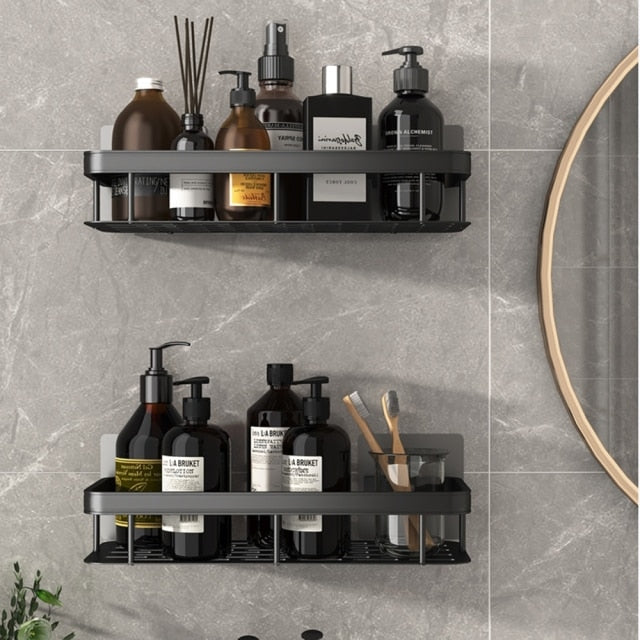 Metal Bathroom Shelves with Suction Cups – Upgrade black set