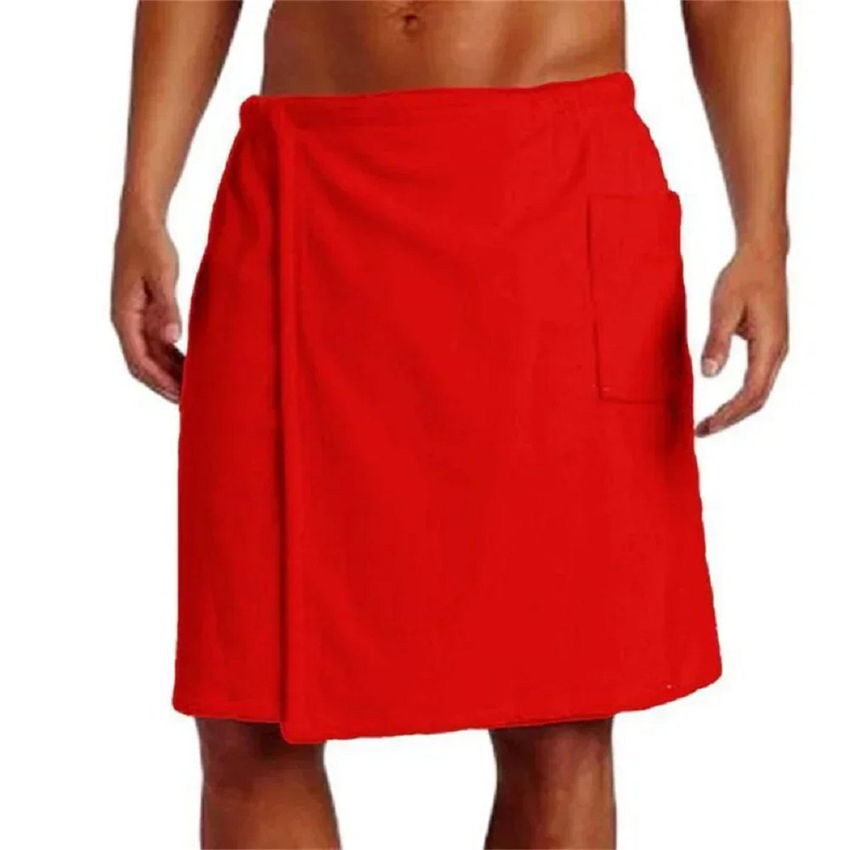 Soft Bath Towel for Men - Shower Wrap with Pocket for Spa, Gym, Beach – Red