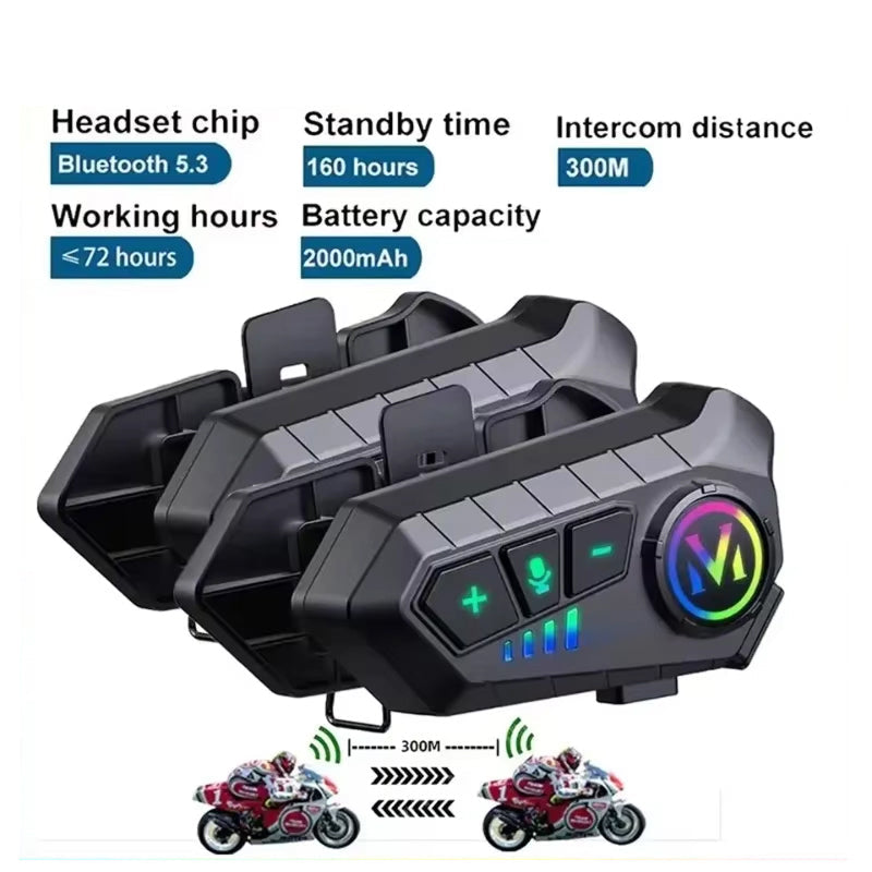 Bluetooth 5.3 Motorcycle Headset Intercom with 72-Hour Battery Life