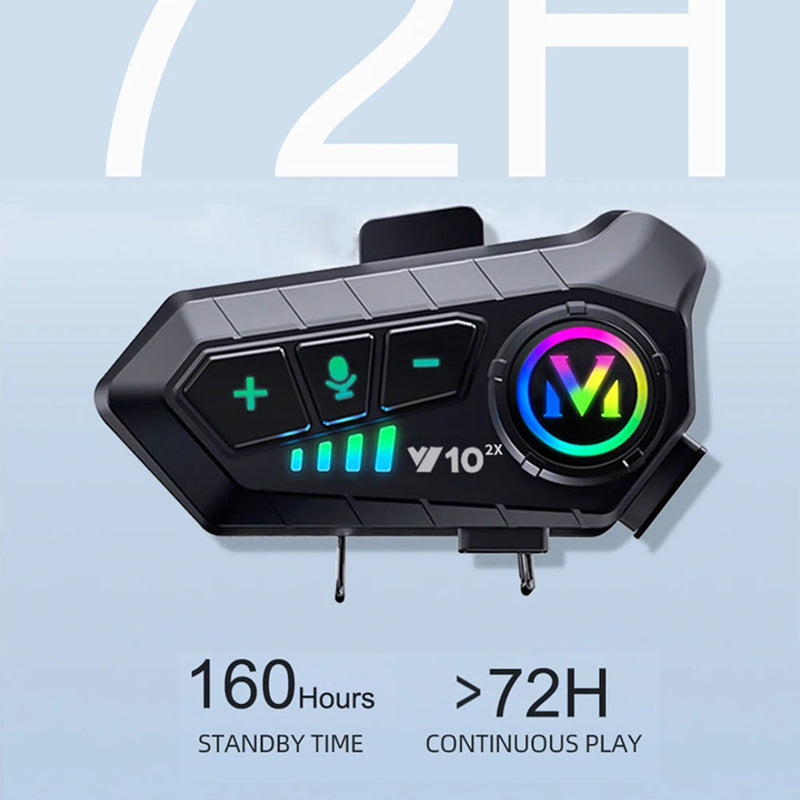 Bluetooth 5.3 Motorcycle Headset Intercom with 72-Hour Battery Life