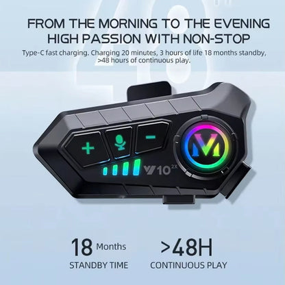Bluetooth 5.3 Motorcycle Headset Intercom with 72-Hour Battery Life