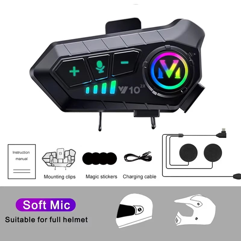 Bluetooth 5.3 Motorcycle Headset Intercom with 72-Hour Battery Life – 1PC Soft Mic